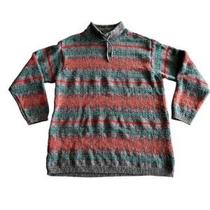 Lizwear Claiborne VTG 80s Cotton Blend Fair Isle Drawstring Mock Neck Sweater M‎